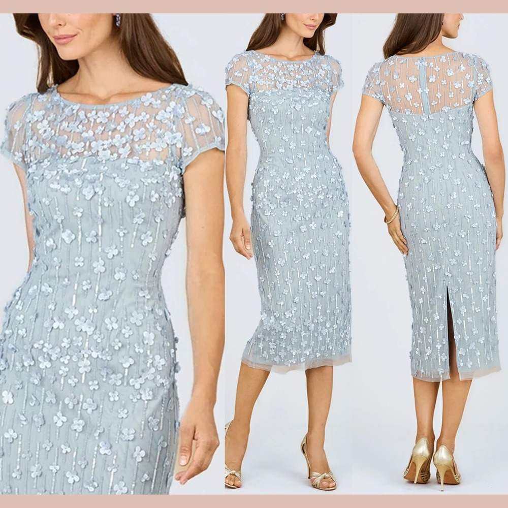 NWT LARA New York [ 14‎ ] 29186 3D Applique Midi Dress in Periwinkle Blue #J1742